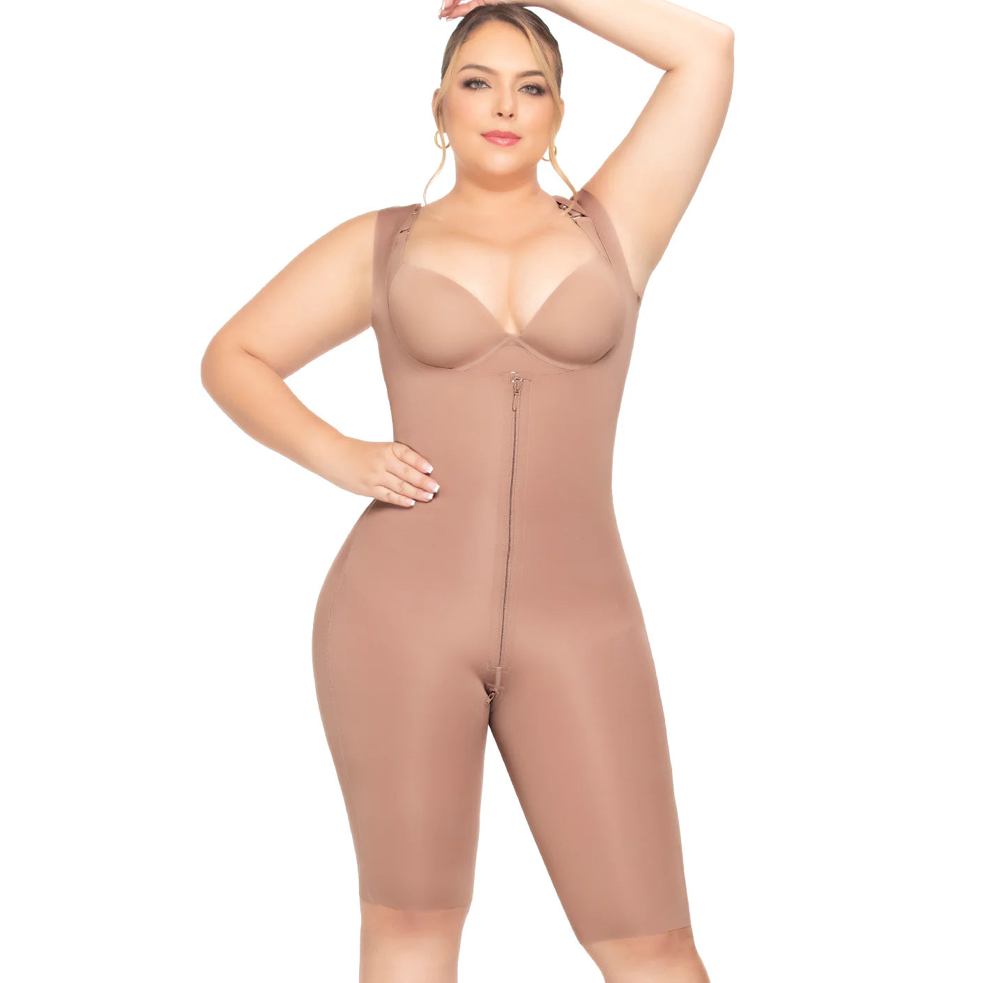 Seamless Open Bust Tummy Control Shapewear Bodysuit – Stage 1 Faja, Knee-Length
