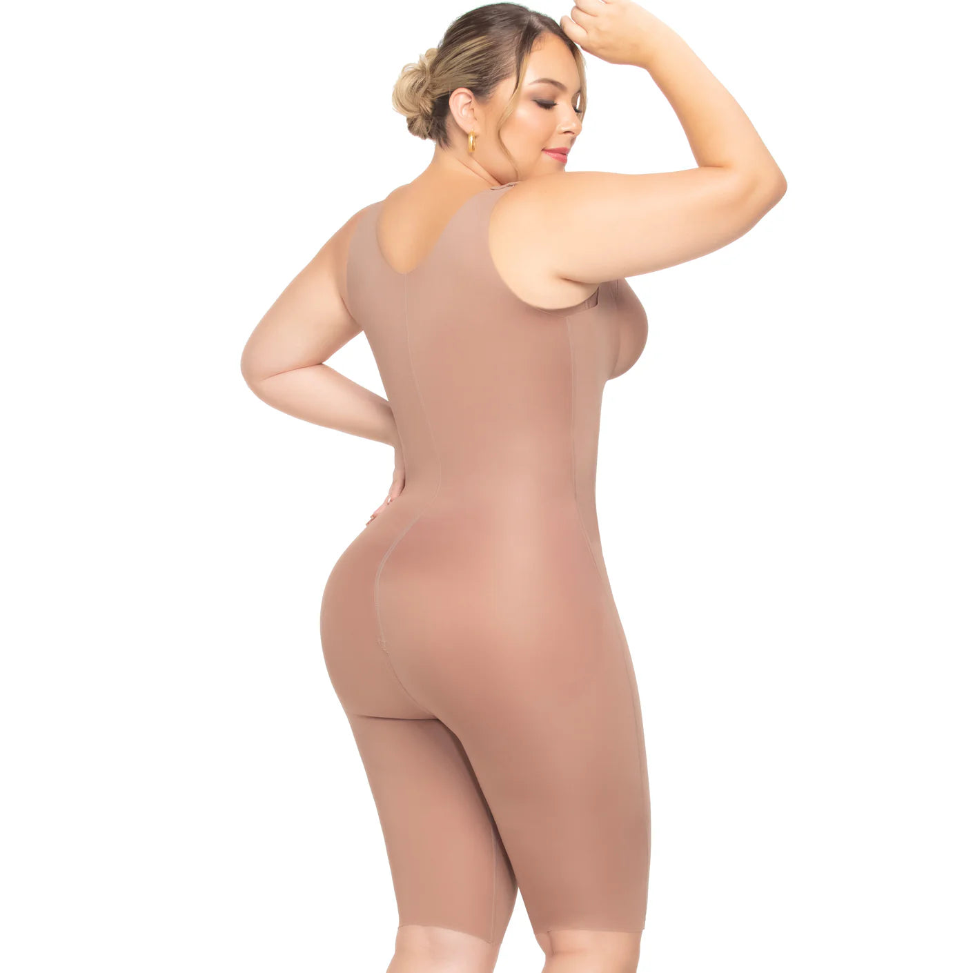 Seamless Open Bust Tummy Control Shapewear Bodysuit – Stage 1 Faja, Knee-Length