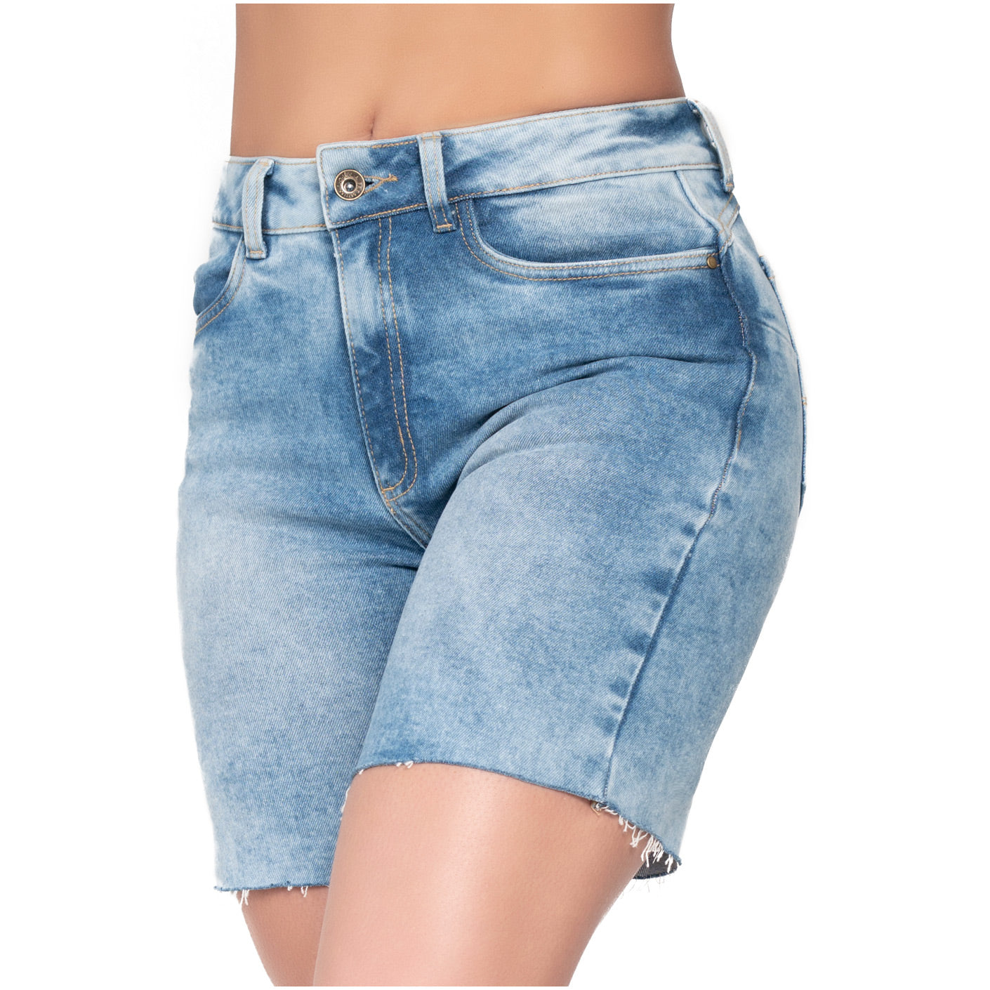 High-Rise Denim Butt Lifter Shorts – Distressed Jean Shorts
