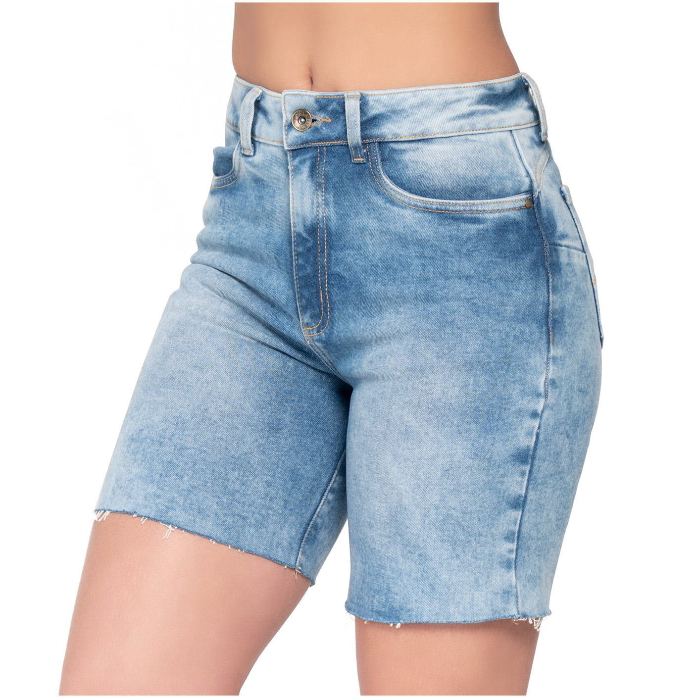 High-Rise Denim Butt Lifter Shorts – Distressed Jean Shorts