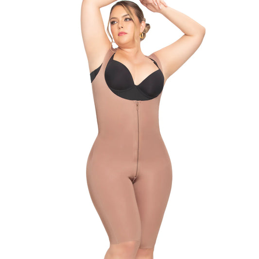 Seamless Open Bust Tummy Control Shapewear Bodysuit – Stage 1 Faja, Knee-Length