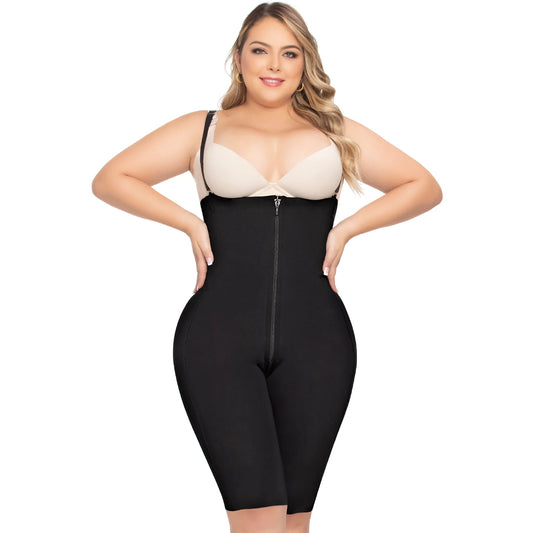 Tummy Control Open Bust Bodysuit – Knee-Length Stage 1 Faja Shapewear for Women