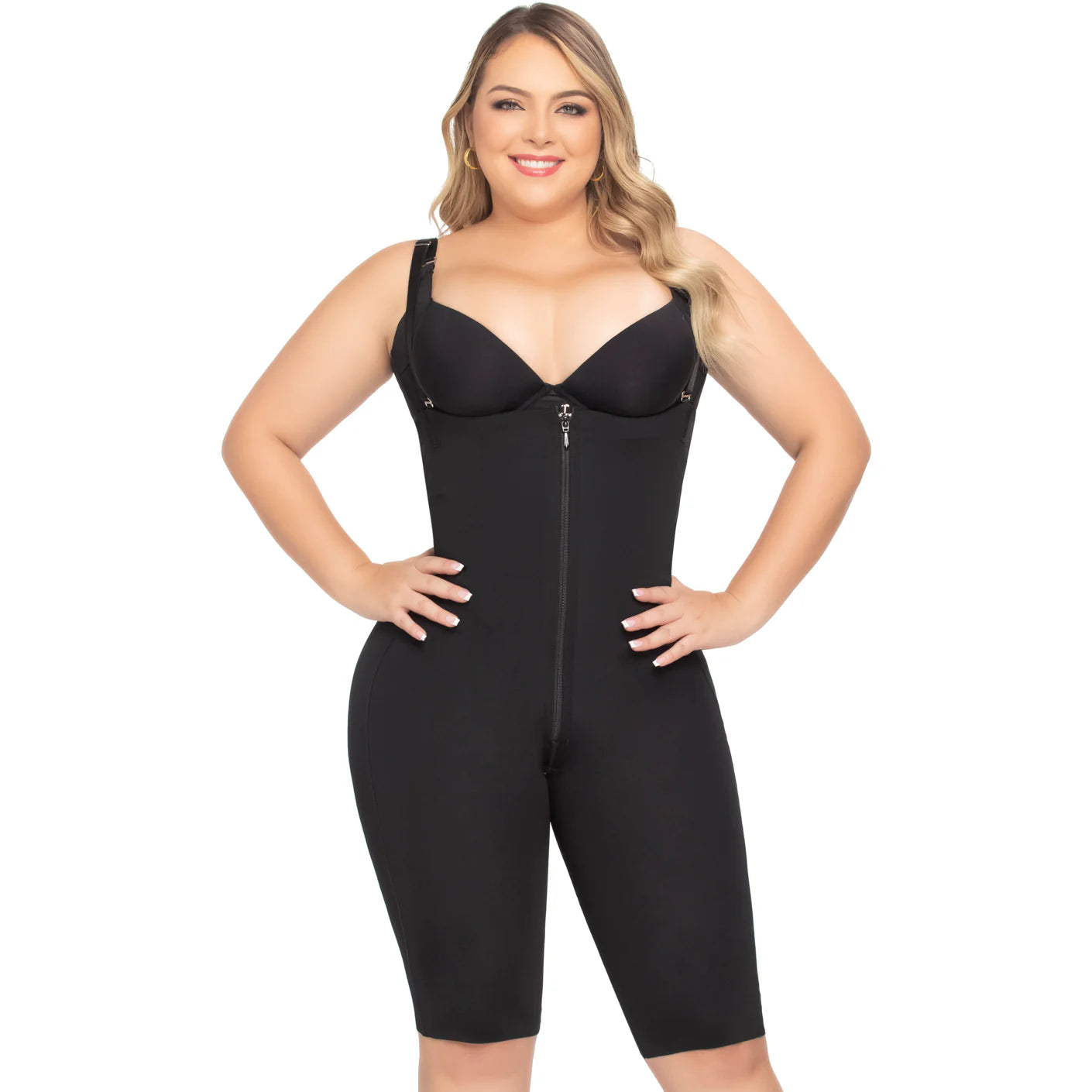 Tummy Control Open Bust Bodysuit – Knee-Length Stage 1 Faja Shapewear for Women