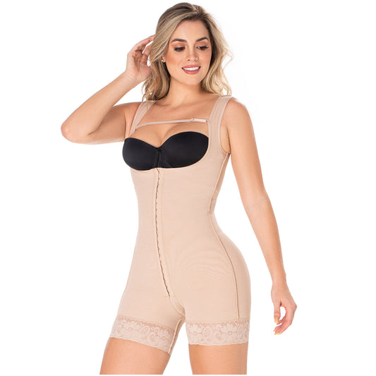 Women's Postpartum Tummy Control Bodysuit – Mid-Thigh Body Shaper | Powernet Compression