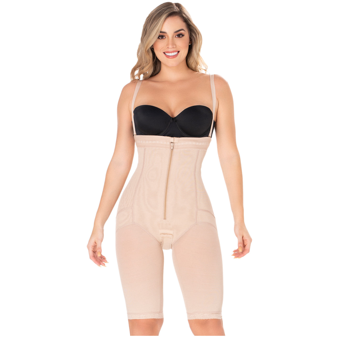 Postpartum Butt Lifter Tummy Control Capri Shapewear – Open Bust Knee-Length Body Shaper | Powernet Compression