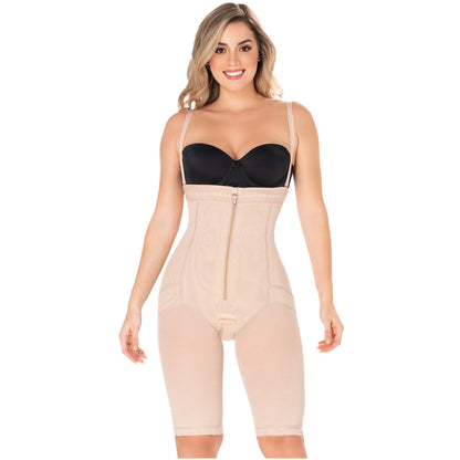 Postpartum Butt Lifter Tummy Control Capri Shapewear – Open Bust Knee-Length Body Shaper | Powernet Compression