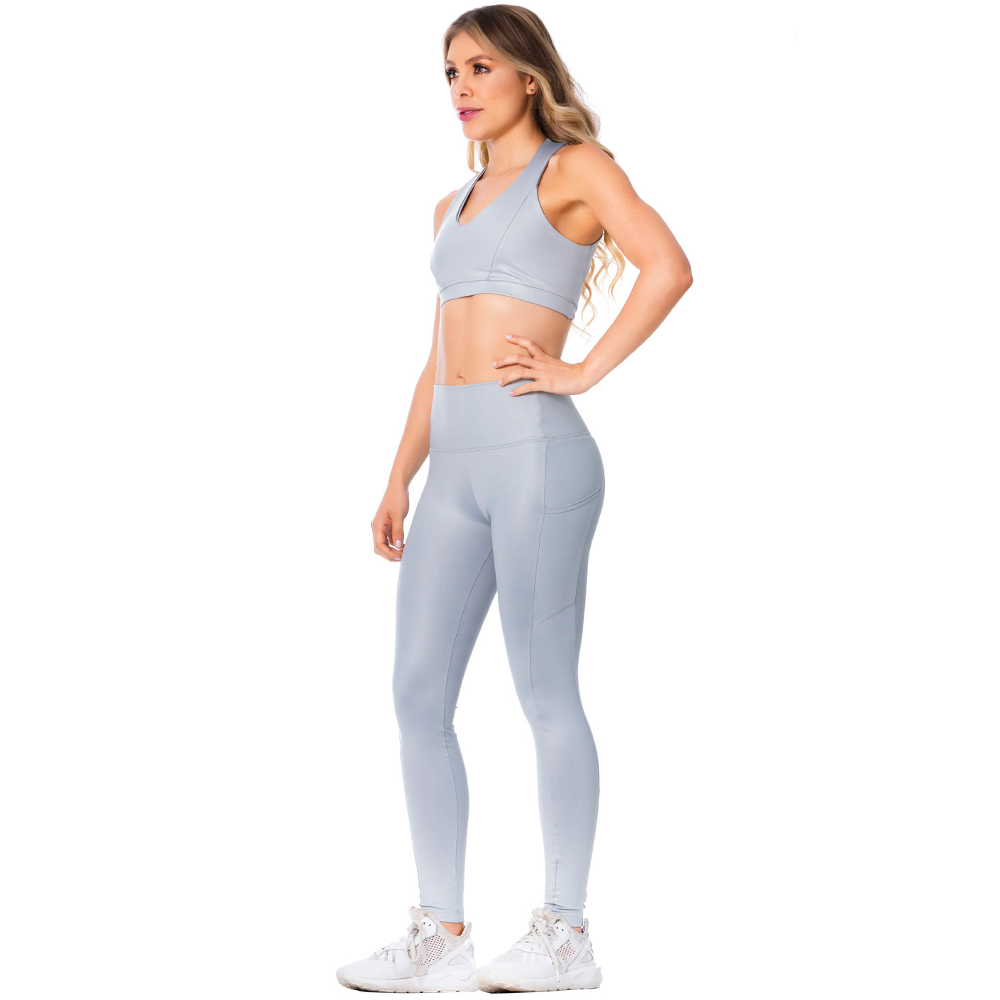 Criss-Cross Silver Sports Bra for Women – Stylish, Supportive & Sweat-Wicking