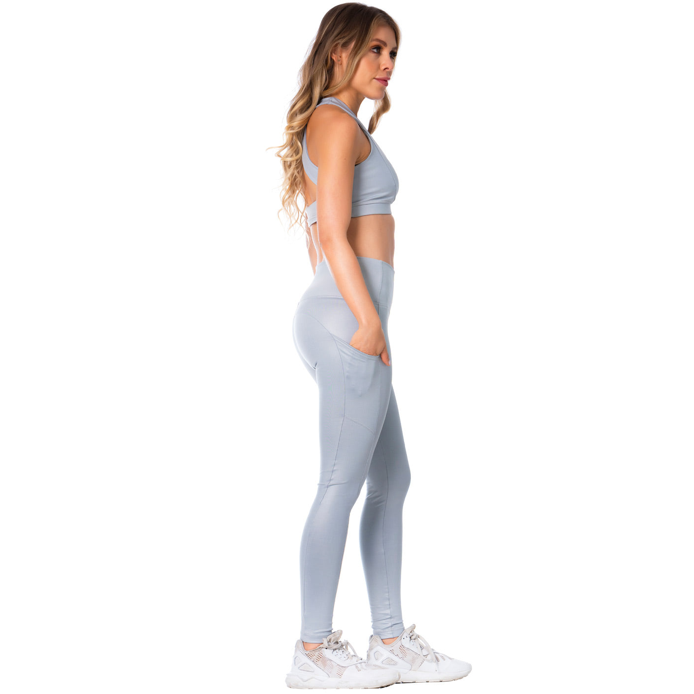 Criss-Cross Silver Sports Bra for Women – Stylish, Supportive & Sweat-Wicking