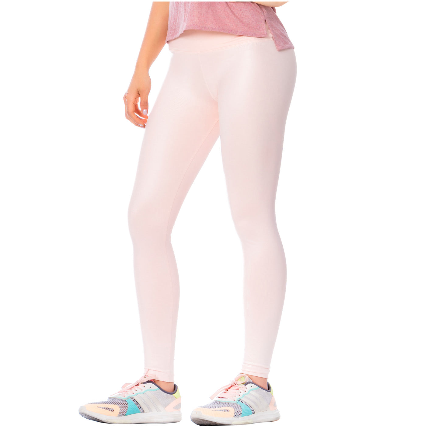 High-Rise Shimmer Pink Sports Leggings for Women – Stretchy, Sculpting & Stylish