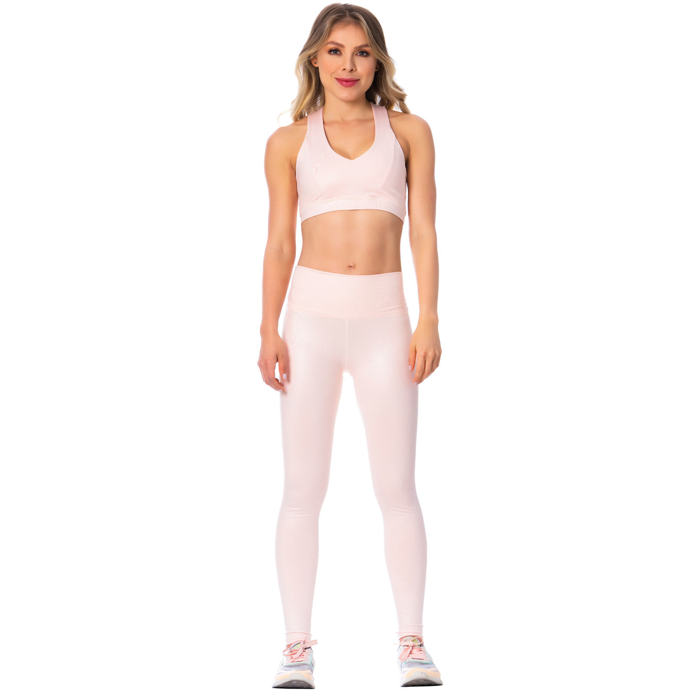 High-Rise Shimmer Pink Sports Leggings for Women – Stretchy, Sculpting & Stylish