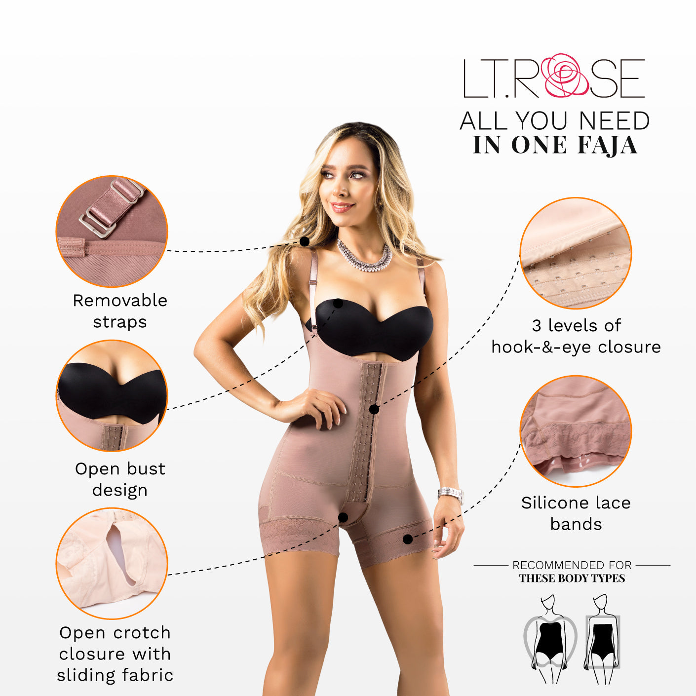 Open Bust Mid-Thigh Butt-Lifting Girdle – Adjustable & Shaping