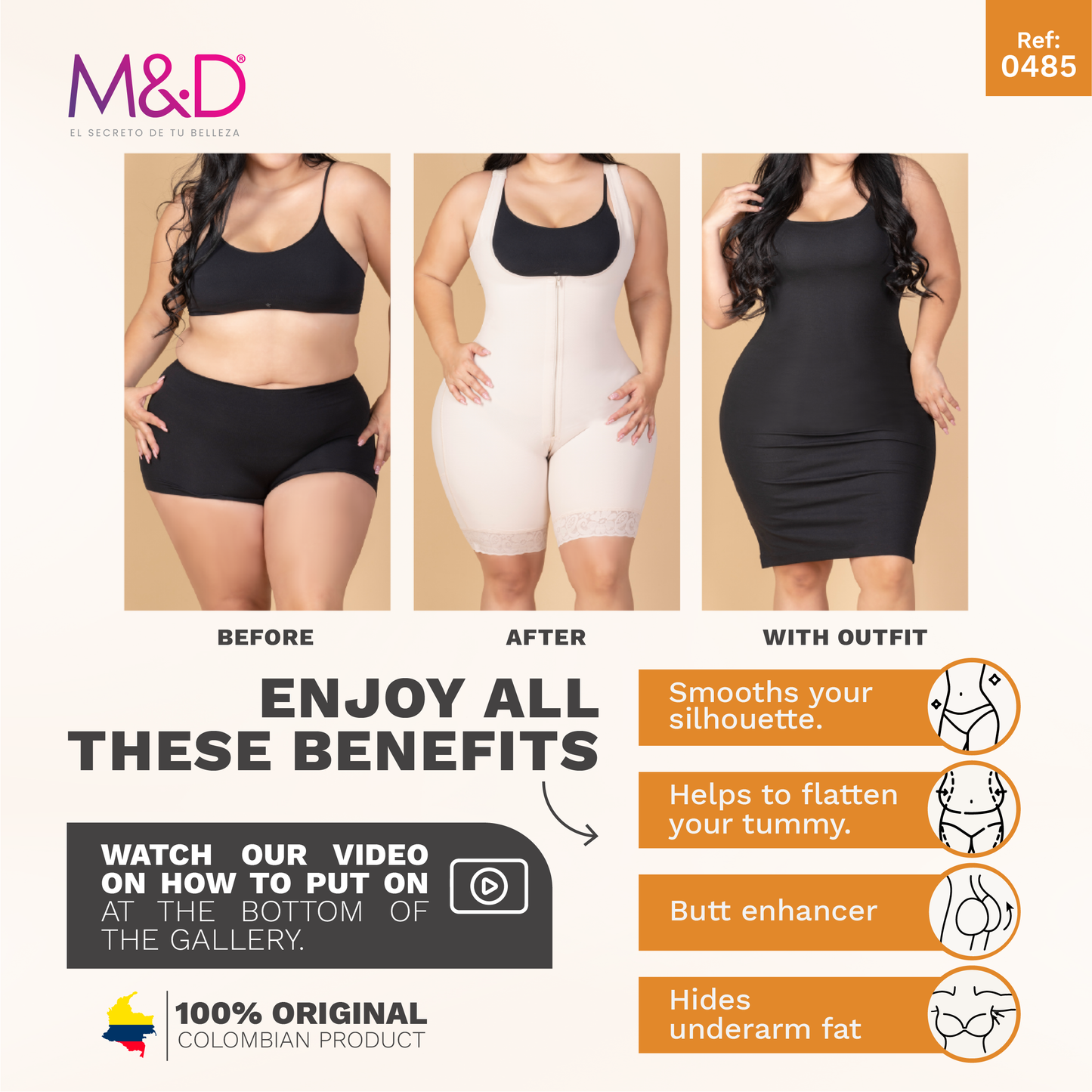 Colombian Post-Surgery Mid-Thigh Shapewear for Hourglass Body