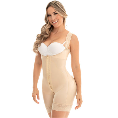 Open Bust Post-Surgery Faja – Mid-Thigh Shaper with Wide Straps