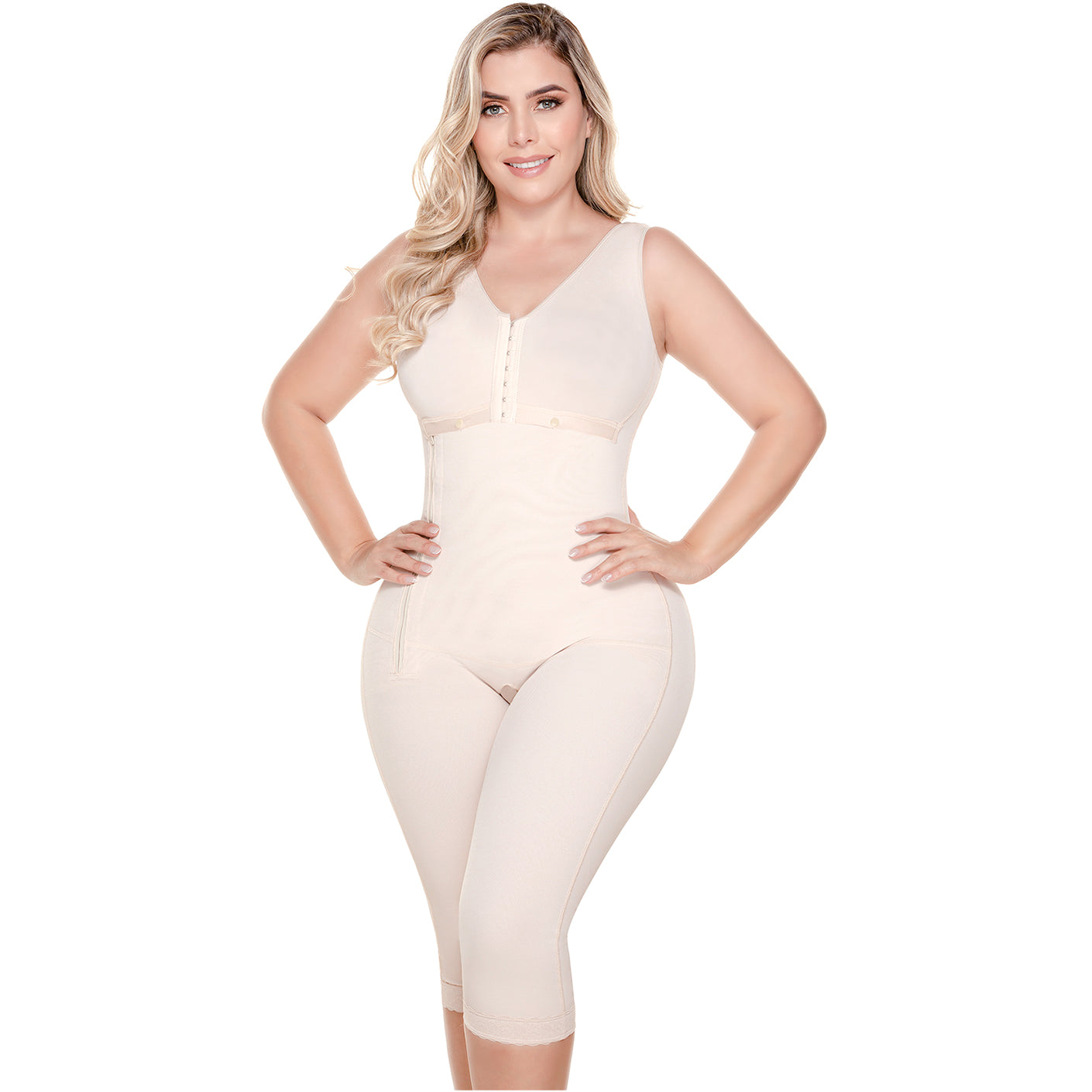 Colombian Knee-Length Shapewear with Built-in Bra & High Back – Post-Surgery & Postpartum Support