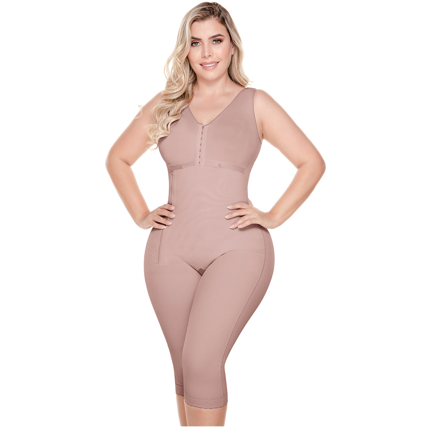 Colombian Knee-Length Shapewear with Built-in Bra & High Back – Post-Surgery & Postpartum Support