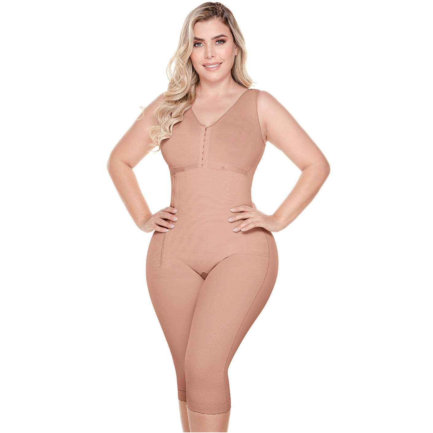 Colombian Knee-Length Shapewear with Built-in Bra & High Back – Post-Surgery & Postpartum Support