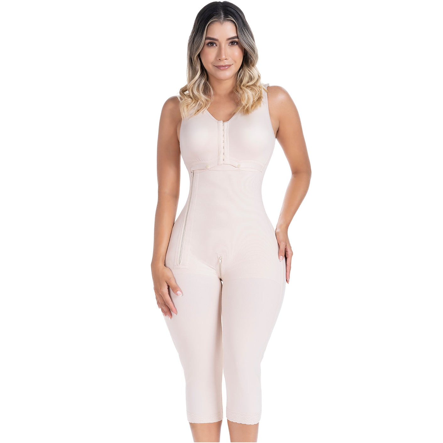 Colombian Shapewear Knee-Length with Built-in Bra & High Back – Post-Surgery & Postpartum Support