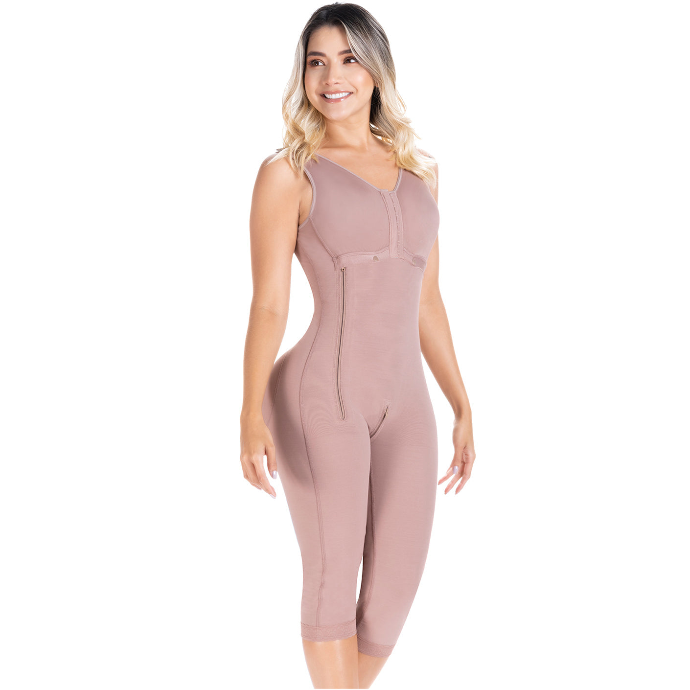 Colombian Shapewear Knee-Length with Built-in Bra & High Back – Post-Surgery & Postpartum Support