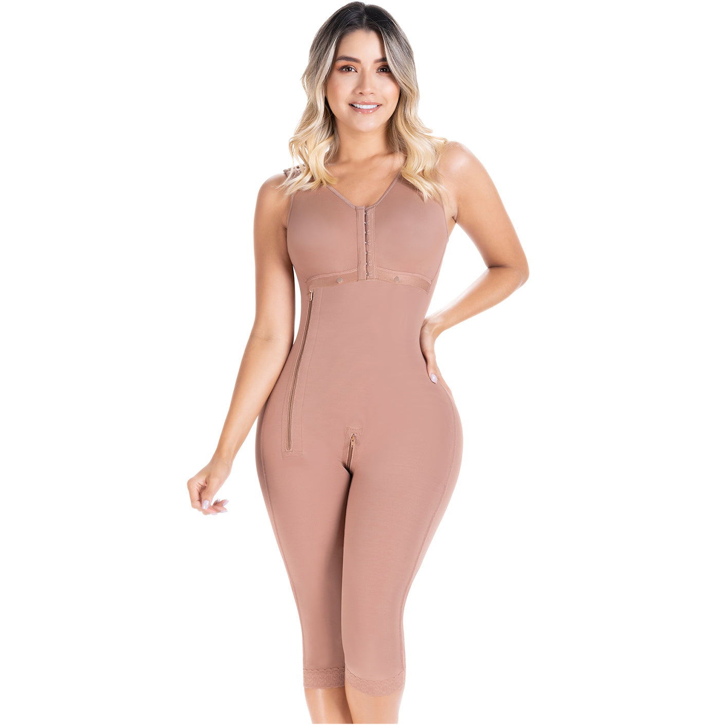 Colombian Shapewear Knee-Length with Built-in Bra & High Back – Post-Surgery & Postpartum Support