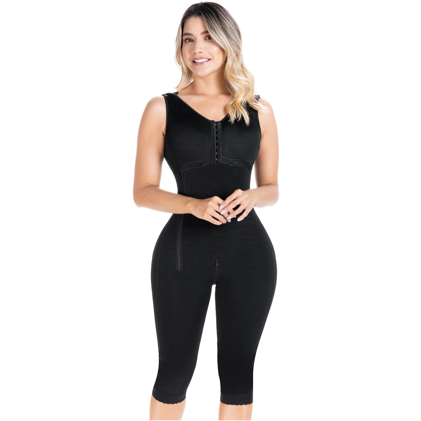 Colombian Shapewear Knee-Length with Built-in Bra & High Back – Post-Surgery & Postpartum Support