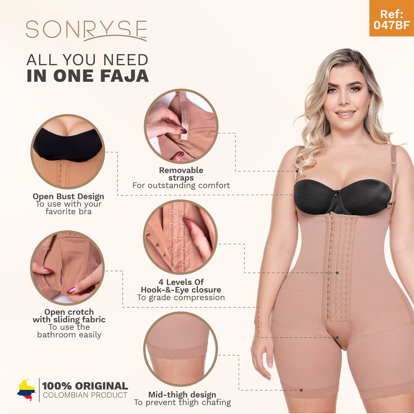 Postpartum Post-Surgery Compression Garment | Tummy Control Butt Lifter Body Shaper | Daily Use Open Bust Shapewear | Powernet