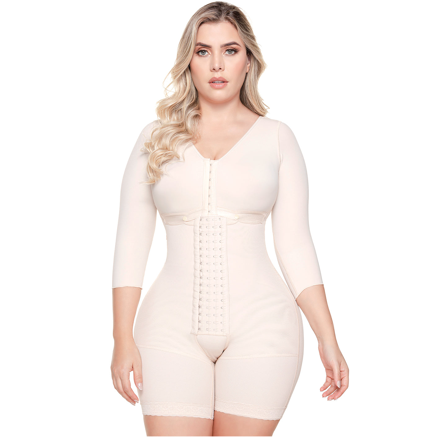 Shapewear After Surgery for Women with Built-In Bra | Mid Thigh Girdle with Sleeves | Powernet Compression Garment