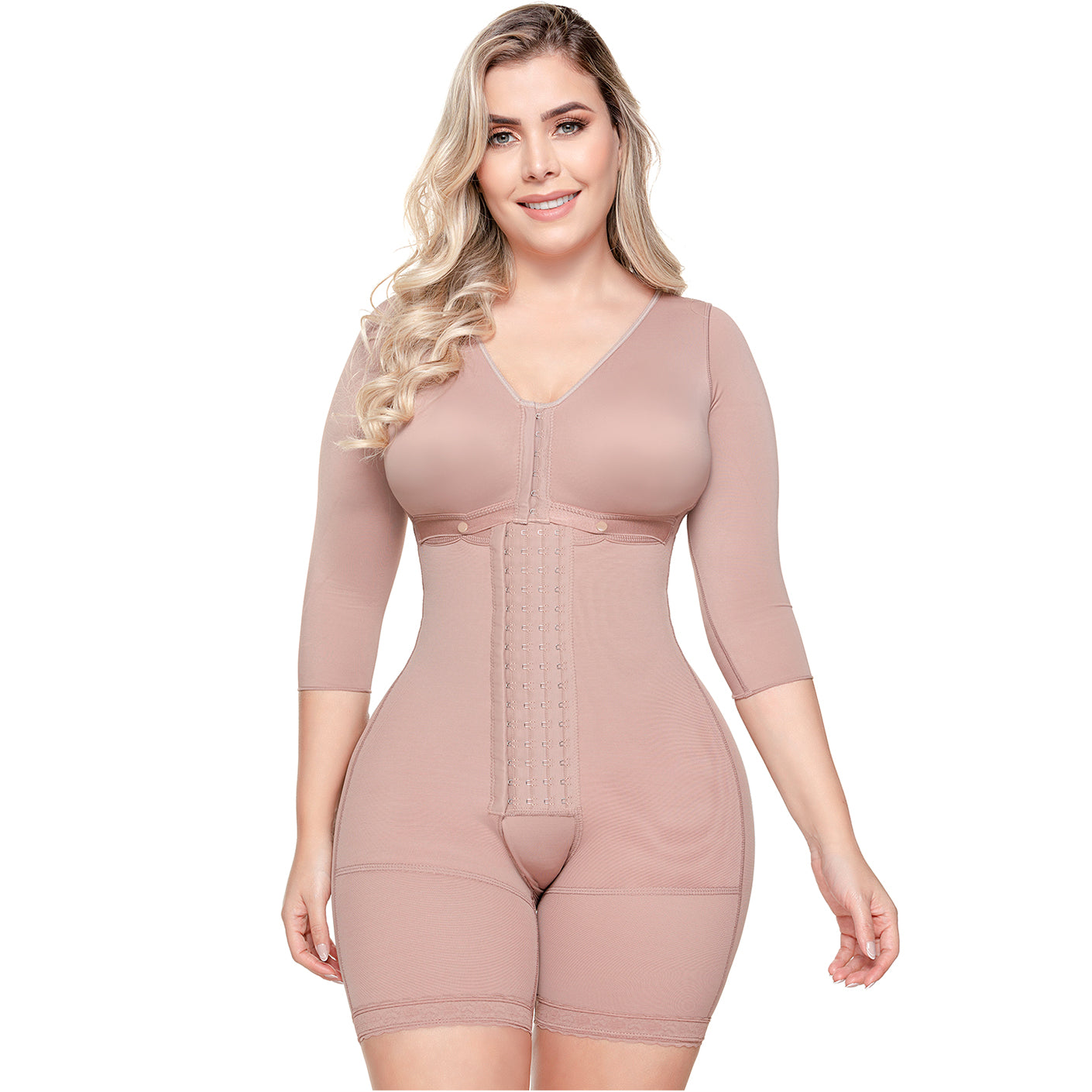 Shapewear After Surgery for Women with Built-In Bra | Mid Thigh Girdle with Sleeves | Powernet Compression Garment