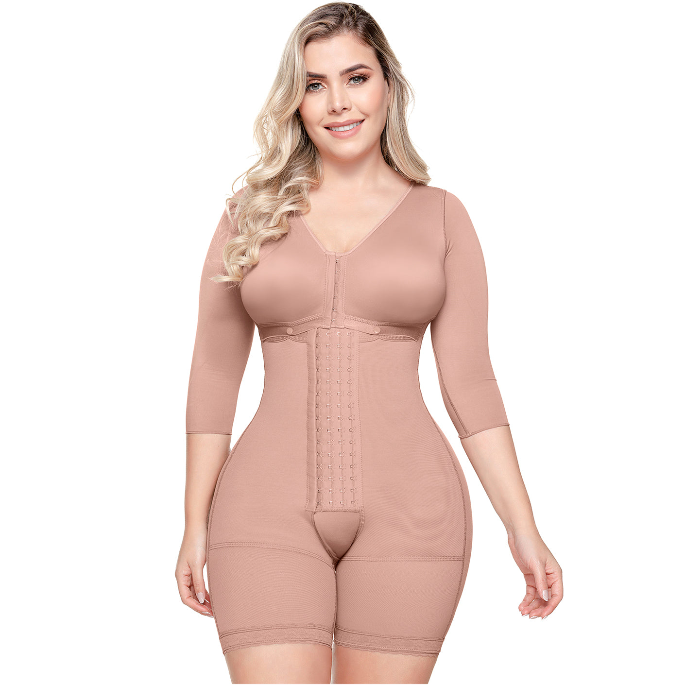 Shapewear After Surgery for Women with Built-In Bra | Mid Thigh Girdle with Sleeves | Powernet Compression Garment