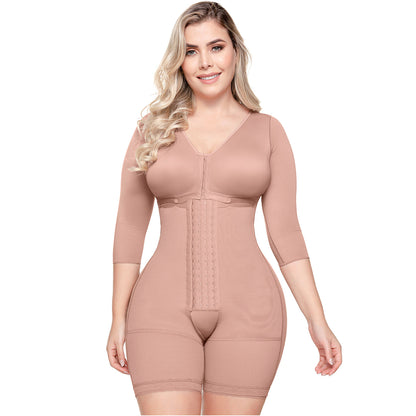 Shapewear After Surgery for Women with Built-In Bra | Mid Thigh Girdle with Sleeves | Powernet Compression Garment
