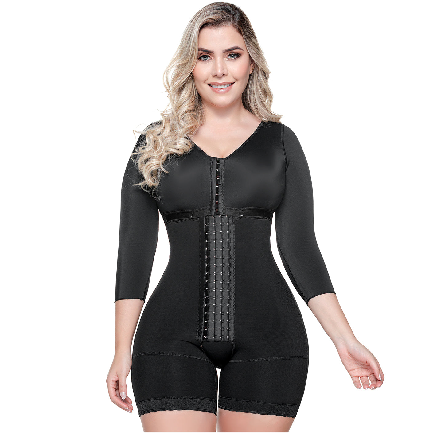 Shapewear After Surgery for Women with Built-In Bra | Mid Thigh Girdle with Sleeves | Powernet Compression Garment