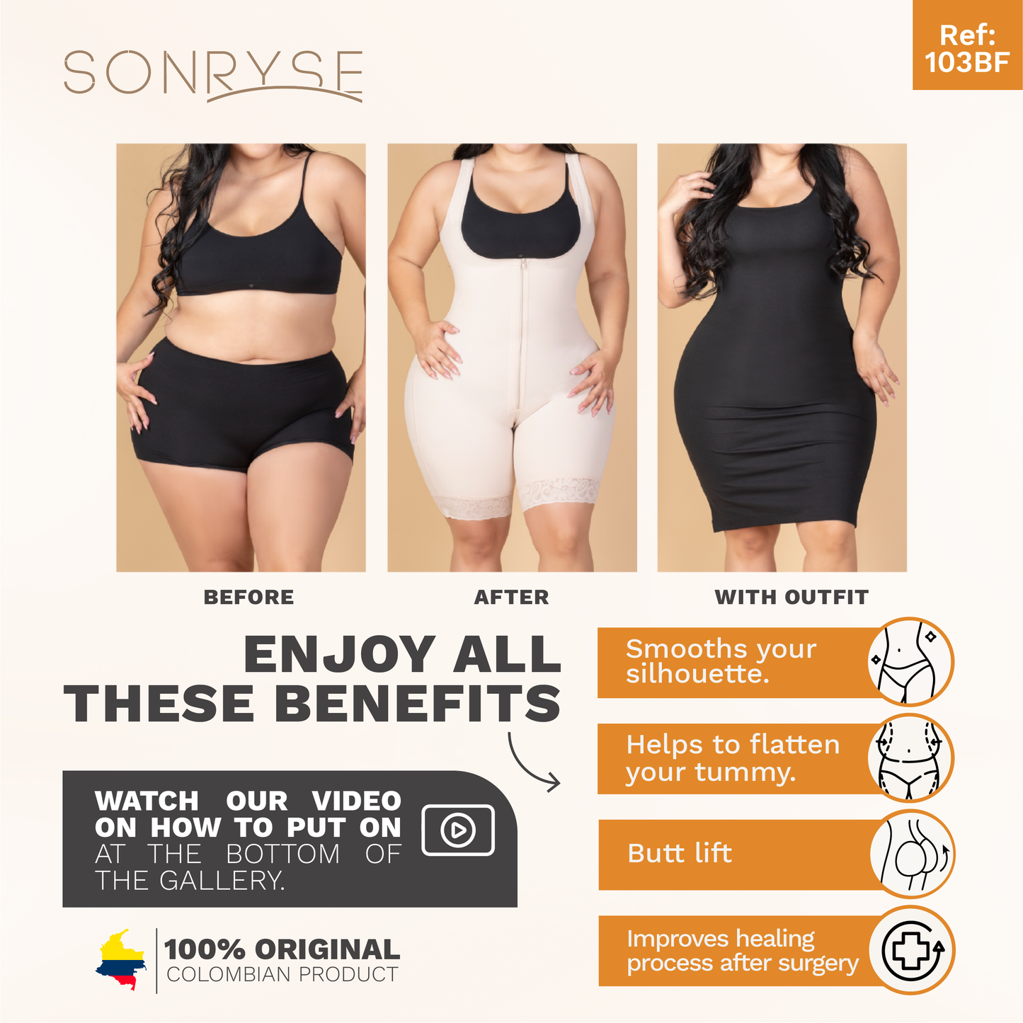 Shapewear After Surgery for Women with Built-In Bra | Mid Thigh Girdle with Sleeves | Powernet Compression Garment
