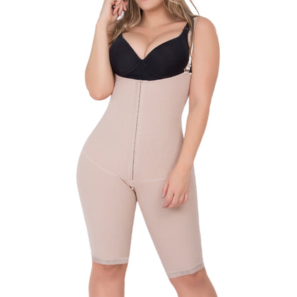 Open Bust Tummy Control & Butt Lifter Bodysuit – Knee-Length Powernet Shapewear
