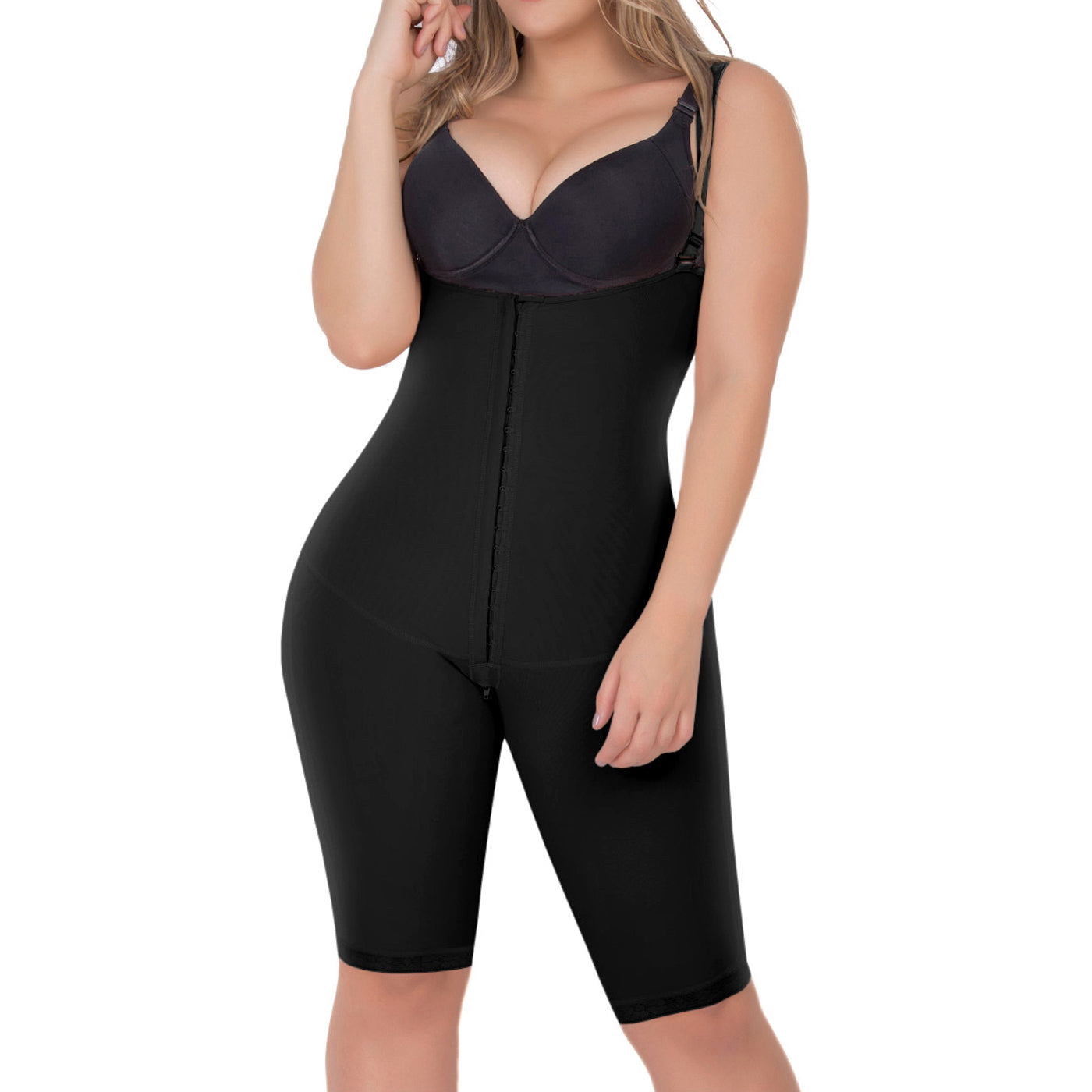 Open Bust Tummy Control & Butt Lifter Bodysuit – Knee-Length Powernet Shapewear